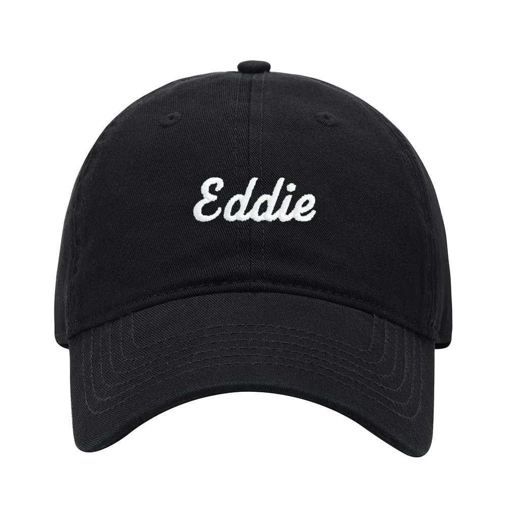 Baseball Cap Men Women Name Eddie Gift Embroidered Unisex Classic Adjustable Strapback Dad Hat (7 1/2,Black)