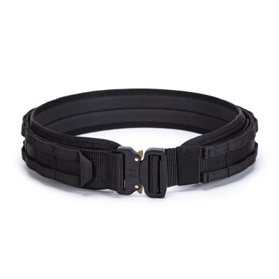 ULIONTAC 3 Layer Tactical Belt 1.75 inch - Quick Release Padded Molle System for Men 1000D Nylon Webbing Alloy Buckle Utility (BK,L)
