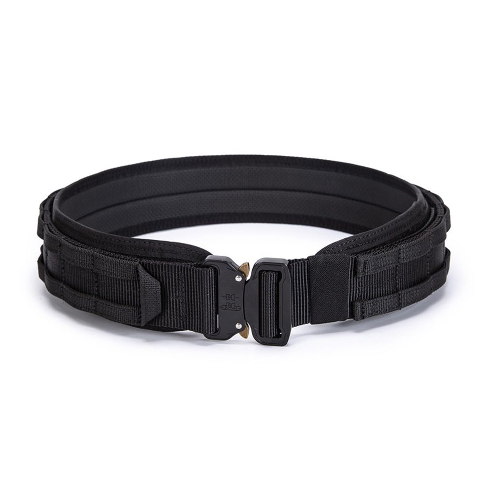 ULIONTAC 3 Layer Tactical Belt 1.75 inch - Quick Release Padded Molle System for Men 1000D Nylon Webbing Alloy Buckle Utility (BK,L)