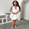 GOKATOSAU Women's Halter Deep V Neck Flowy Chiffon Bow Tie Backless Summer Mini Dress White view 4