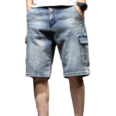 Men's Classic Cargo Denim Shorts Multi-Pocket Relaxed Fit Biker Jeans Shorts Fashion Summer Hip Hop Short Jeans (Blue,28)
