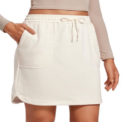 CRZ YOGA Comfy Cotton Sweat Skirts for Women 17'' Linerless Casual Work Lounge Athletic Jersey Skirt with Pockets White Apricot X-Large
