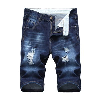 Casual Ripped Denim Shorts for Men Vintage Summer Straight Jeans Shorts Knee Length Distressed Wash Short Jeans (Blue2,31)