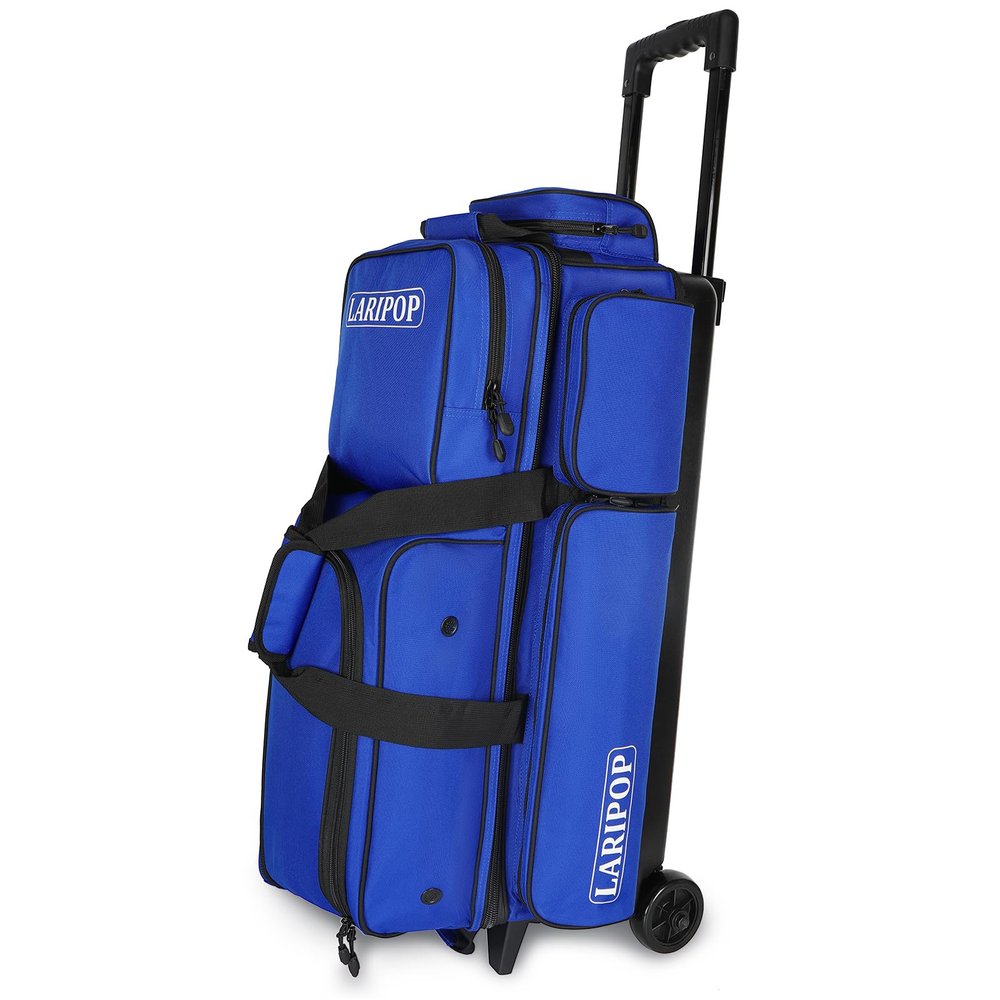 LARIPOP 3 Ball Bowling Bags with Wheels,Rolling Bowling Ball Bag for 3 Balls & Accessories -Retractable Handle Extends to 38"