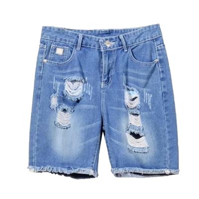 JEsilunmaMY Men's Casual Wash Denim Shorts Mid Waist Distressed Ripped Short Jeans Loose Fit Hip Hop Summer Beach Shorts (Blue2,35)
