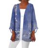 Generic Women Cardigan Floral Printed Summer Three Quarter Sleeve Tops Dressy Casual Lightweight Plus Size Cardigan Womens 3/4 Sleeve Cardigan Yellow Button Crop Top CardiganX-Large,2-Royal Blue view 1
