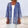 Generic Women Cardigan Floral Printed Summer Three Quarter Sleeve Tops Dressy Casual Lightweight Plus Size Cardigan Womens 3/4 Sleeve Cardigan Yellow Button Crop Top CardiganX-Large,2-Royal Blue view 2