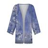 Generic Women Cardigan Floral Printed Summer Three Quarter Sleeve Tops Dressy Casual Lightweight Plus Size Cardigan Womens 3/4 Sleeve Cardigan Yellow Button Crop Top CardiganX-Large,2-Royal Blue view 3