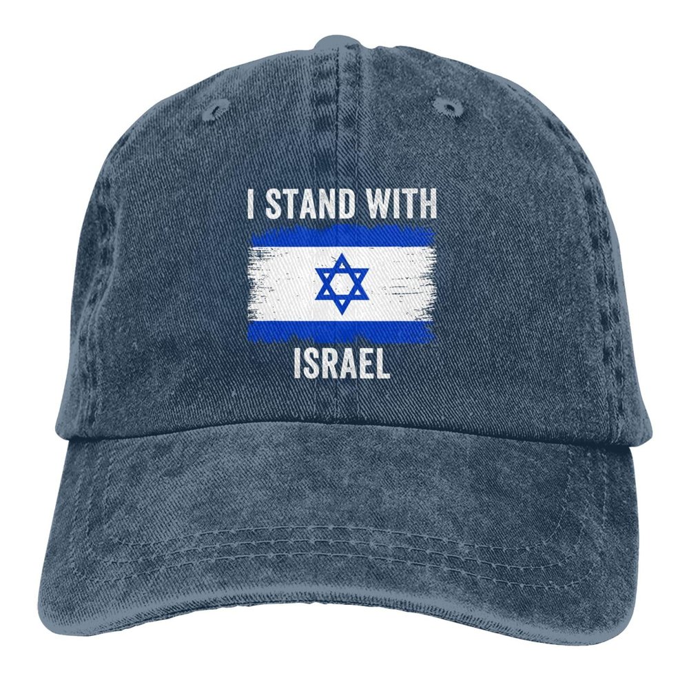 Peiyeety I Stand with Israel I Stand for Peace Israeli Flag Jewish I Support Israel Hat Baseball Cap for Women Men Dad Hats Navy Blue