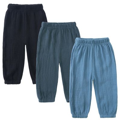 3 Pieces Kids Cotton Linen Elastic Casual Trousers Baby Boys Girls Summer Fall Basic Loose Long Baggy Harem Pants (3-4T,3PC Solid B,US,3 Years,4 Years,Age)
