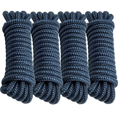 PropelTech 4 Pack 1/2" x 15 Boat Dock Lines for Boat & Pontoon, Premium Marine- Grade Double Braided Nylon Dock Line, Pre-Spliced with a 12" Eyelet-Navy Blue,Boating Gifts for Men