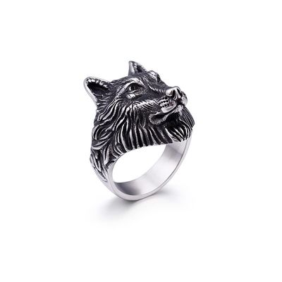 WCB1FPu Men's Vintage Ring Stainless Steel Electroplating 18K Gold Personality Men's Wolf Head Ring (B 12#)