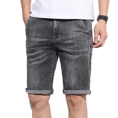 JEsilunmaMY Men's Rolled Hem Summer Denim Shorts Slim Fit Distressed Stretch Jean Shorts Casual Straight Jean Short Pants (Black1,34)
