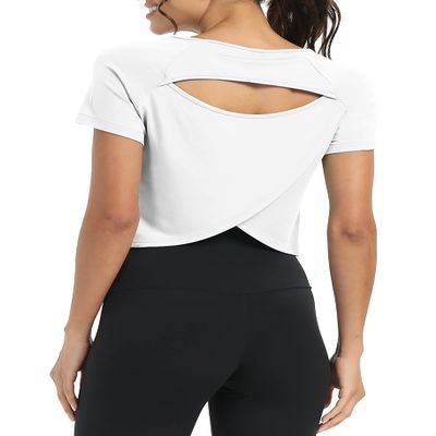 Bestisun Women Workout Tops Dance Fitness Clothing Exercise Tennis Running Clothes Open Back Athletic Wear White L