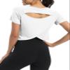 Bestisun Women Workout Tops Dance Fitness Clothing Exercise Tennis Running Clothes Open Back Athletic Wear White L view 3
