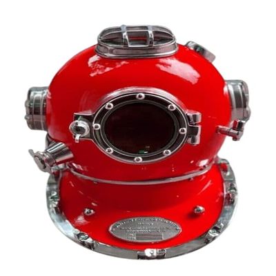 NineFit Basics Antique Red Diving Helmet UK Navy Mark IV Morse Boston Deep Marine Divers Helmet, As shown in image
