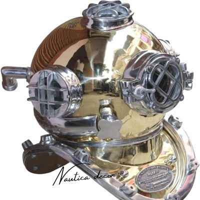 NineFit Basics Vintage Style 18"" Antique Brass Scuba Deep Sea Diving Divers Helmet Mark V U.S Navy Maritime Ship's Decorative Helmet - Nautical Brass Scuba Diving Helmet