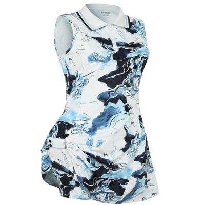 FREEYE Golf Dresses for Women Tennis Dress with Shorts Pickleball Outfits Workout Dresses Polo Dresses Blue Black Ripples XL
