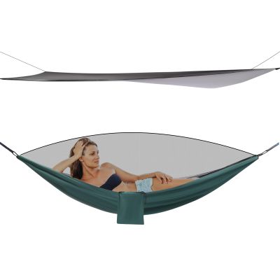 CNCEST Camping Hammock, Hammocks with Mosquito Net Tent and Rain Fly Tarp, 2 in 1 Hammock Tent with 7.5 * 6.8 ft Tarp for Backpacking and Travel - Blackish Green