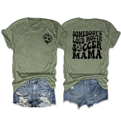 Soccer Mama T-Shirt, Women Somebody's Loud Mouth Soccer Mama Printed Shirt Short Sleeve Tops Casual Crewneck Shirt