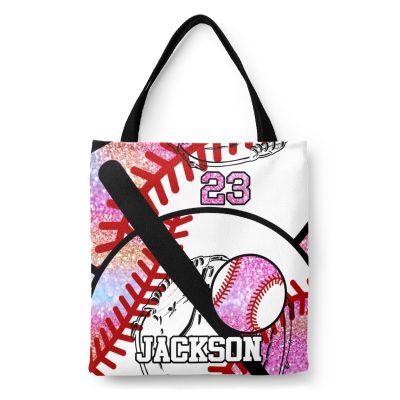 YUKILUKA Baseball Team Player Gym Candy Canvas Tote Bag for Women and Teen Girls, Reusable Bag for Lunch Grocery School Shopping and Beach