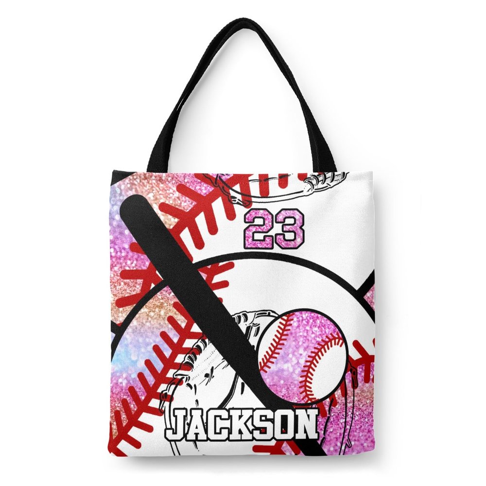 YUKILUKA Baseball Team Player Gym Candy Canvas Tote Bag for Women and Teen Girls, Reusable Bag for Lunch Grocery School Shopping and Beach