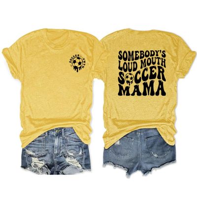 Soccer Mama T-Shirt, Women Somebody's Loud Mouth Soccer Mama Printed Shirt Short Sleeve Tops Casual Crewneck Shirt
