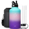 BUZIO 64oz Insulated Water Bottle Stainless Steel Double Wall Leak Proof Half Gallon with Straw Lid and Flex Cap (Cold for 48 Hrs) Sports Flask Metal Travel Mug for Hiking Cycling, Hydrangea view 1