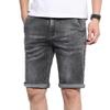 JEsilunmaMY Men's Rolled Hem Summer Denim Shorts Slim Fit Distressed Stretch Jean Shorts Casual Straight Jean Short Pants (Black1,32)