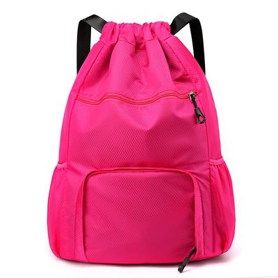 CarXs Drawstring Bag, Lightweight String Backpack with Water Bottle Holder and Pockets, Gym Sports Cinch Sackpack (Rose red,Small)