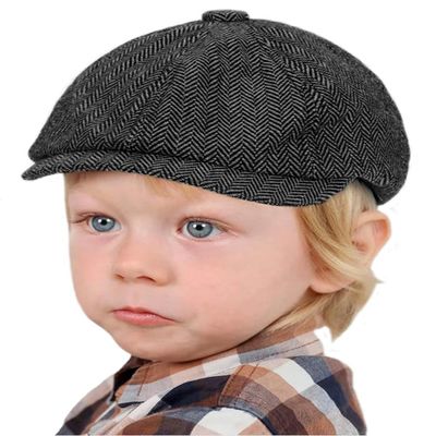 Kids Vintage Newsboy Cap Beret-Cabbie-Hat-Pageboy-Caps Tweed Flat Driver Hat for Boys Girls 4-9 Years Navy Blue