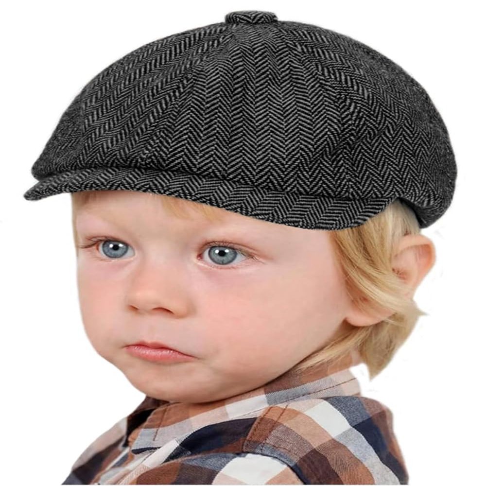 Kids Vintage Newsboy Cap Beret-Cabbie-Hat-Pageboy-Caps Tweed Flat Driver Hat for Boys Girls 4-9 Years Navy Blue