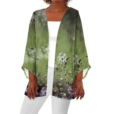 Generic Kimonos for Women Plus Size Three Quarter Sleeve Dressy Casual Cardigan Floral Printed Lightweight Summer Tops Burgundy Cardigan Sweater Light Green Cardigan Crop TopX-Large,3-Army Green