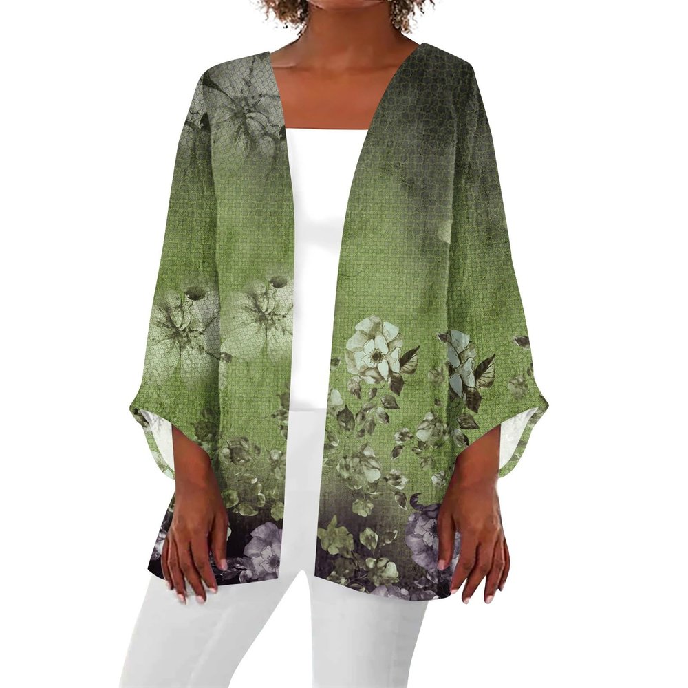 Generic Kimonos for Women Plus Size Three Quarter Sleeve Dressy Casual Cardigan Floral Printed Lightweight Summer Tops Burgundy Cardigan Sweater Light Green Cardigan Crop TopX-Large,3-Army Green