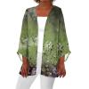 Generic Kimonos for Women Plus Size Three Quarter Sleeve Dressy Casual Cardigan Floral Printed Lightweight Summer Tops Burgundy Cardigan Sweater Light Green Cardigan Crop TopX-Large,3-Army Green view 1