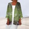 Generic Kimonos for Women Plus Size Three Quarter Sleeve Dressy Casual Cardigan Floral Printed Lightweight Summer Tops Burgundy Cardigan Sweater Light Green Cardigan Crop TopX-Large,3-Army Green view 2