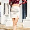 Bestgift Women's PU Skirt Open Half-Body Skirt Slim Elastic Leather Skirt Wine red XS view 2