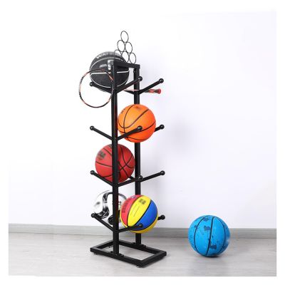 GeRRiT Basketball Storage Rack Sports Equipment Organizer Garage Metal Ball Rack Ball Display Rack Ball Organizer for Basketball Football Volleyball Soccer Ball (Color : Black, Size : 4 Layers)