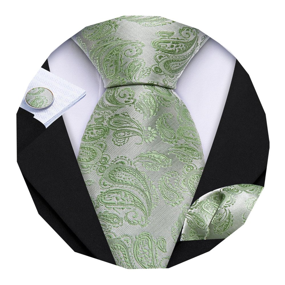 Barry.Wang Men Ties Paisley Woven Silk Necktie Set with Pocket Suqare Cufflinks Formal
