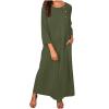 Women Casual Cotton Linen Tunic Dresses with Pockets Button Down Round Neck Long Sleeve Plain Maxi Long Dress Kaftan Army Green view 1
