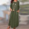 Women Casual Cotton Linen Tunic Dresses with Pockets Button Down Round Neck Long Sleeve Plain Maxi Long Dress Kaftan Army Green view 2