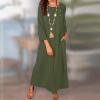 Women Casual Cotton Linen Tunic Dresses with Pockets Button Down Round Neck Long Sleeve Plain Maxi Long Dress Kaftan Army Green view 3
