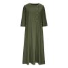 Women Casual Cotton Linen Tunic Dresses with Pockets Button Down Round Neck Long Sleeve Plain Maxi Long Dress Kaftan Army Green view 4