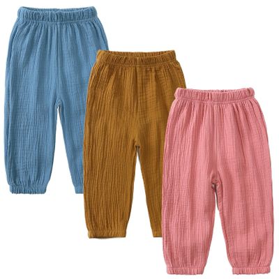 3 Pieces Kids Cotton Linen Elastic Casual Trousers Baby Boys Girls Summer Fall Basic Loose Long Baggy Harem Pants (2-3T,3PC Solid K,US,2 Years,3 Years,Age)