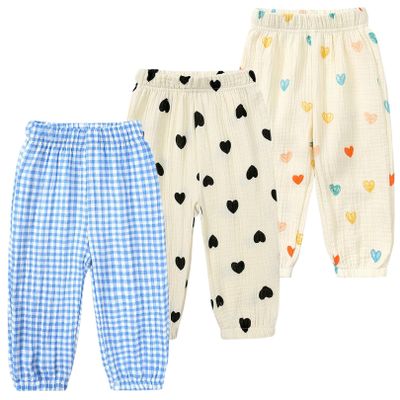 3 Pieces Kids Cotton Linen Elastic Casual Trousers Baby Boys Girls Summer Fall Basic Loose Long Baggy Harem Pants (4-5T,3PC Floral C,US,4 Years,5 Years,Age)