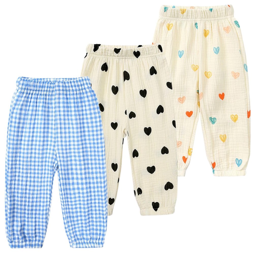 3 Pieces Kids Cotton Linen Elastic Casual Trousers Baby Boys Girls Summer Fall Basic Loose Long Baggy Harem Pants (4-5T,3PC Floral C,US,4 Years,5 Years,Age)