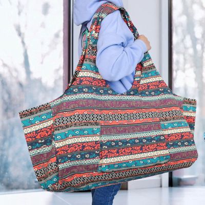 Cyrank Large Yoga Mat Tote Sling Carrier with Pockets, Bohemian Style Vintage Canvas Yoga Mat Bag Multipurpose Oversized Gym Bag Fits Most Size Mats