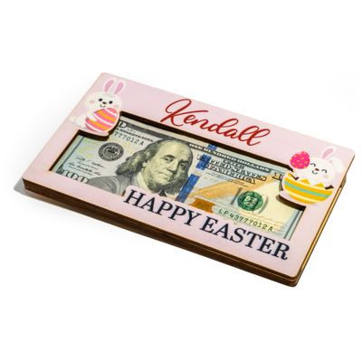 Personalized Easter Money Holder for Boys or Girls with 10 Colors Options Name and 2 Lines Message Text, Custom Cute Bunny Rabbit Easter Money Holder, Custom Easter Money Holder
