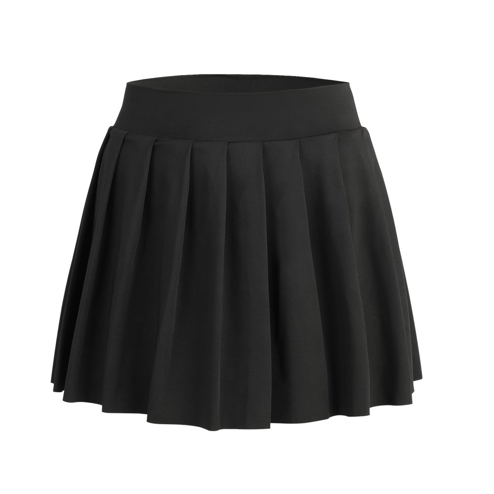 Bezioner Girls Tennis Skirt A-Line Pleated Skirt with Shorts Pocket Skort for Golf Athletic (Black,8-9 Years)