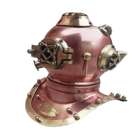 NineFit Basics Brass Vintage Style Mark V US Navy Scuba Deep Mini Diving Divers Helmet Gift, As shown in image